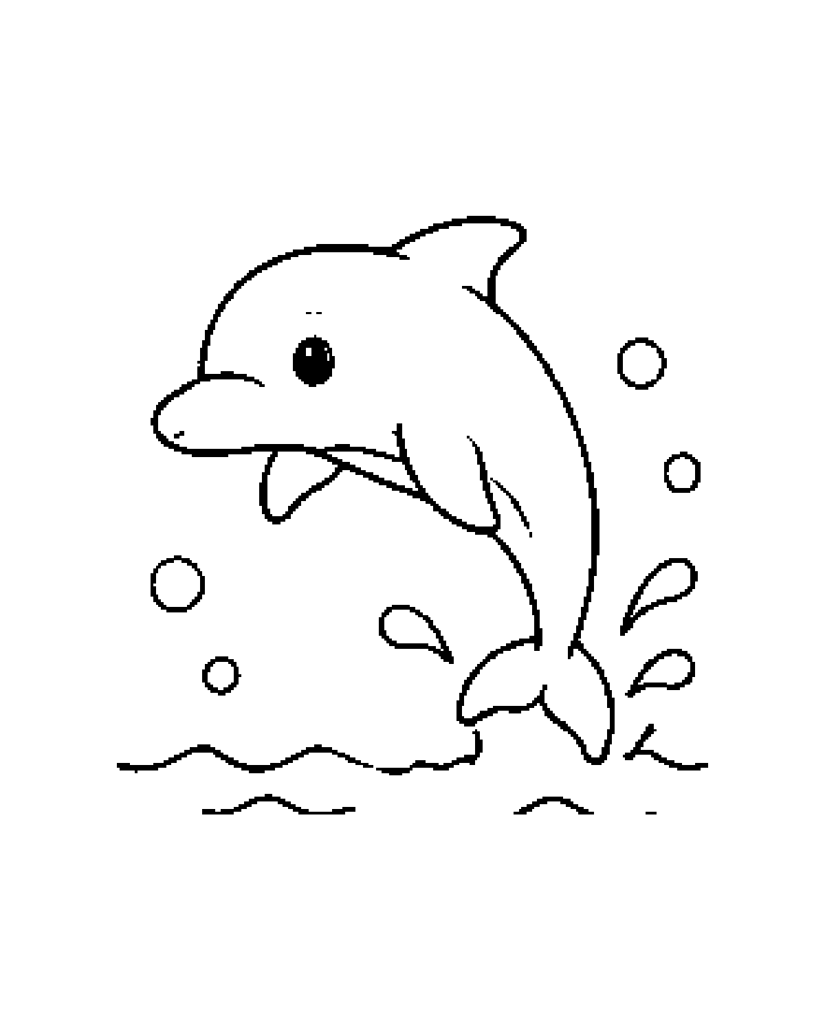 Dolphin black-and-white printable coloring picture