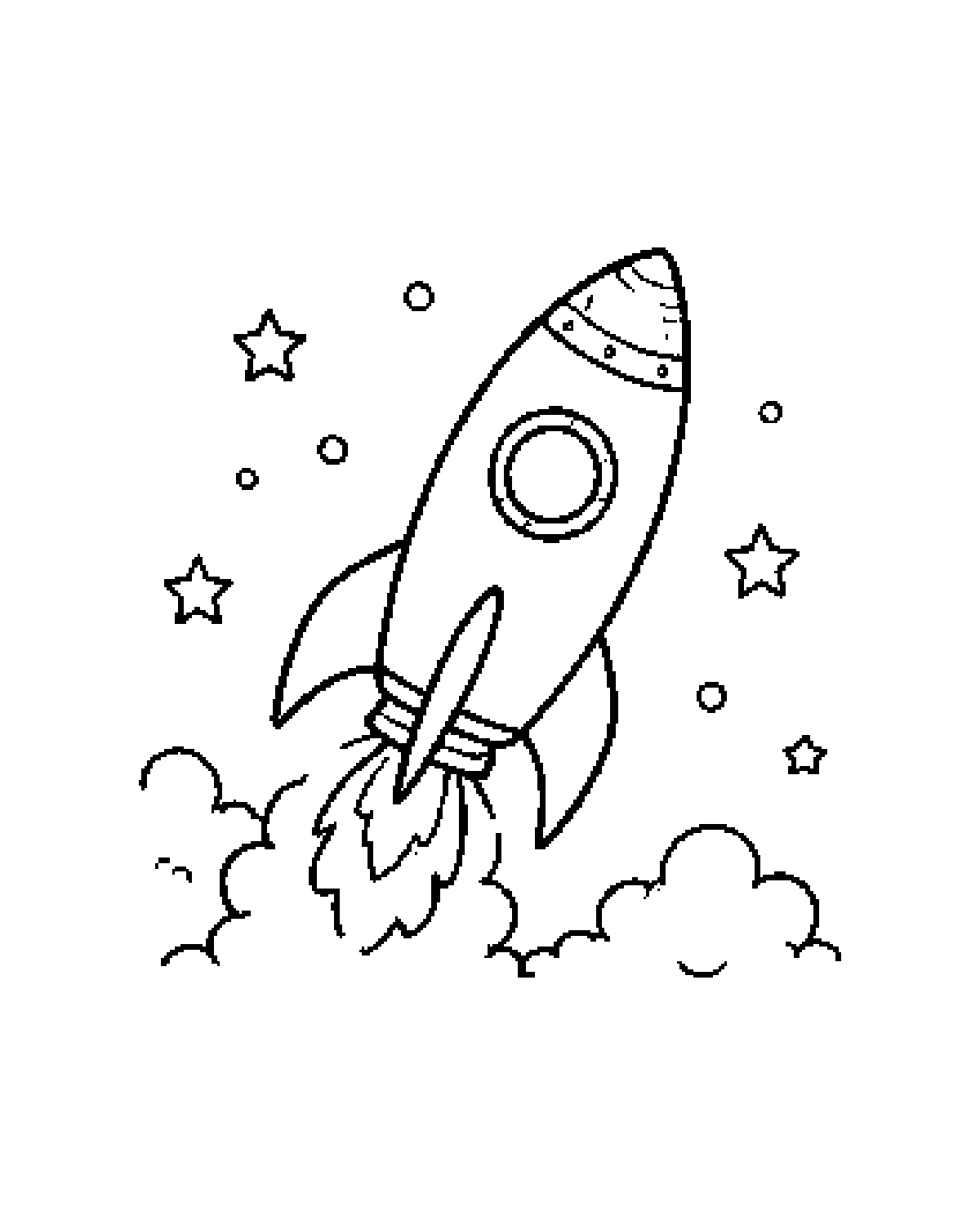 Rocket black-and-white printable coloring picture