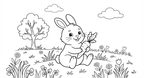 Bunny with Carrot printable coloring picture