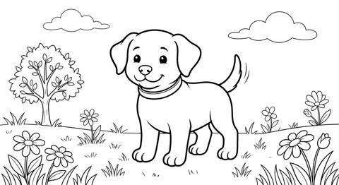 Happy puppy coloring picture